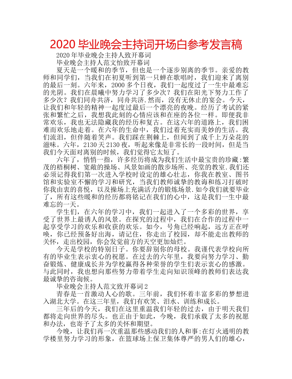 2024毕业晚会主持词开场白参考发言稿 _第1页