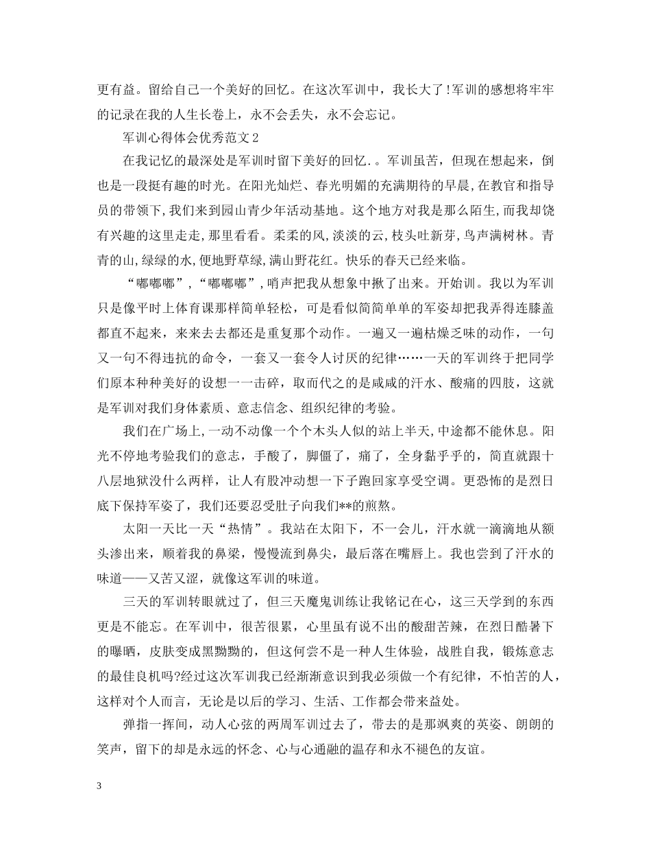 20XX年军训心得体会范文大全【优秀】 _第3页