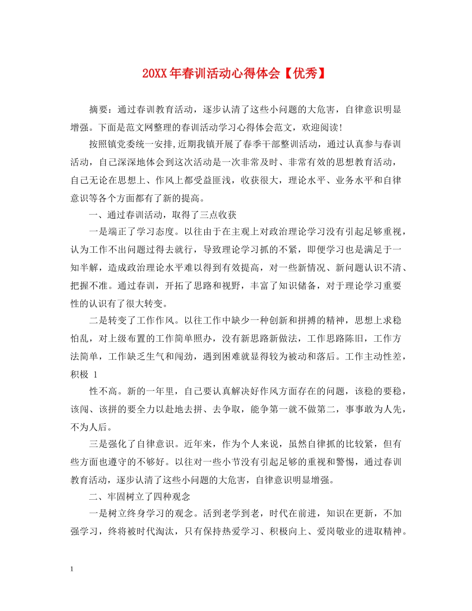 20XX年春训活动心得体会【优秀】 _第1页