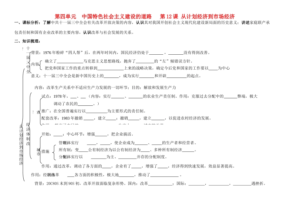 江苏省溧阳市高中历史 第12课 从计划经济到市场经济学案 新人教版必修2_第1页
