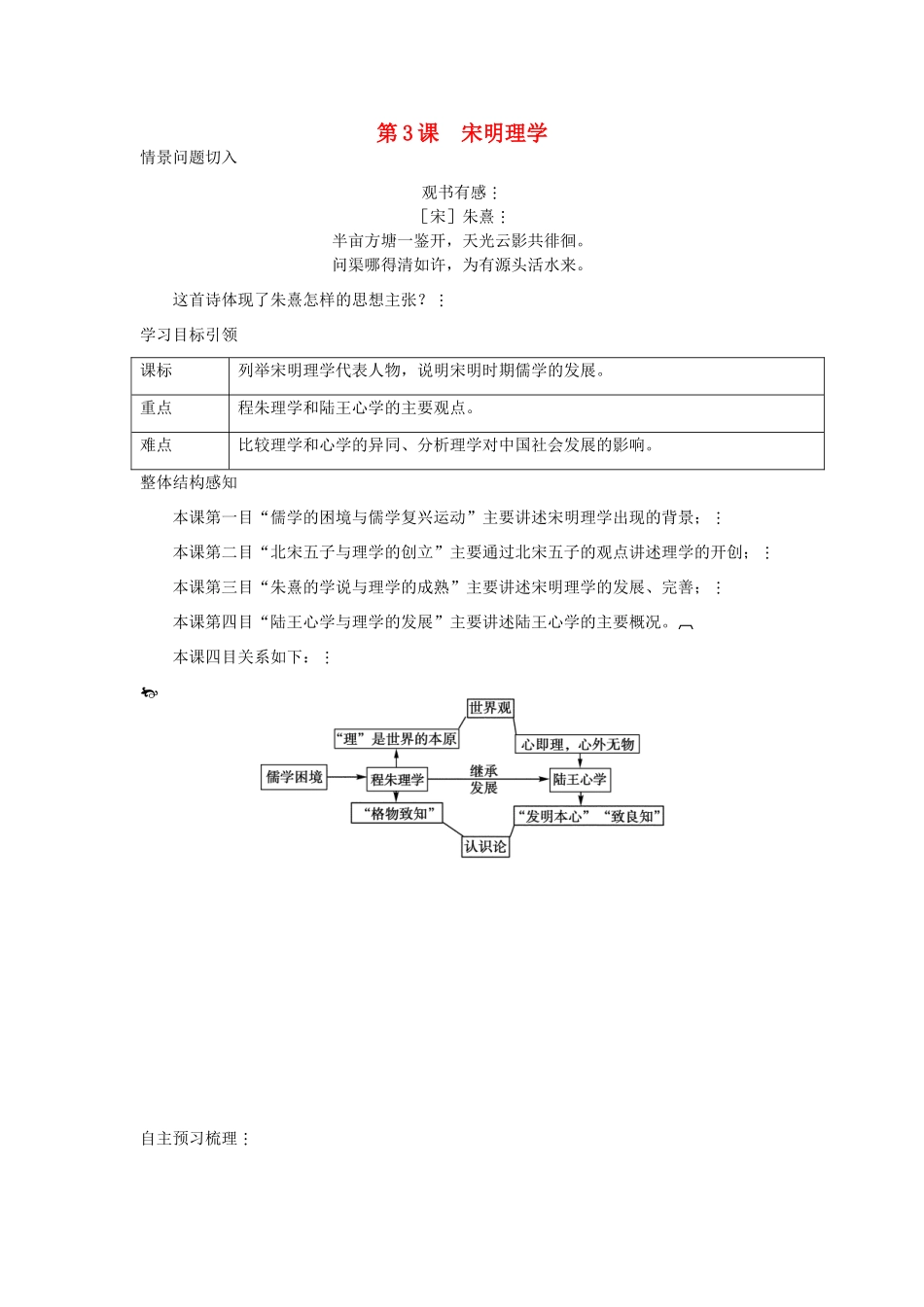 高中历史 专题1 第3课 宋明理学导学案 人民版必修3_第1页