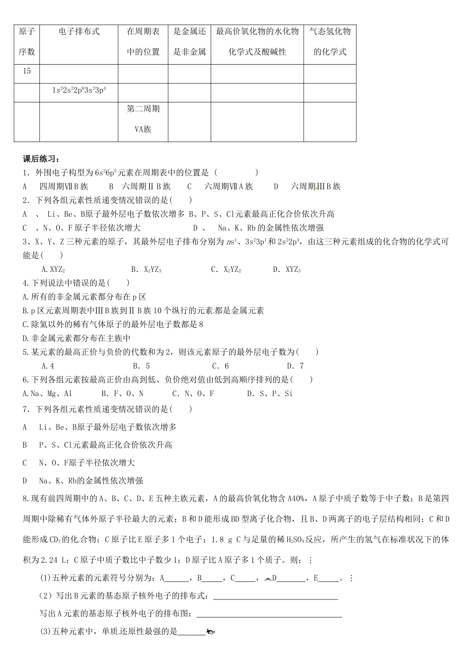 四川省古蔺县中学校高中化学 《原子结构与元素的性质》学案一 新人教版选修3_第3页