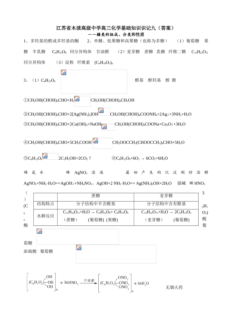 江苏省木渎高级中学高三化学基础知识记忆九答案_第1页