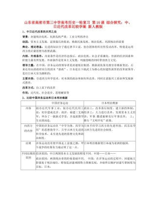 山东省高密市第三中学高考历史一轮复习 第16课 综合探究：中、日近代改革比较学案 新人教版