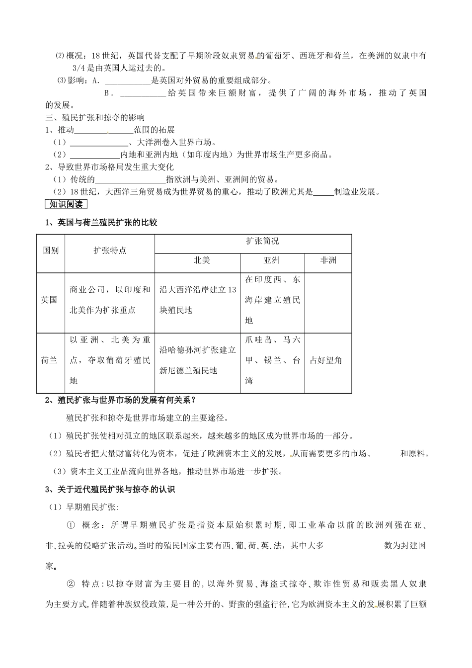 山东省临朐县实验中学高三历史一轮复习 第8课 欧洲殖民扩张与掠夺学案_第2页