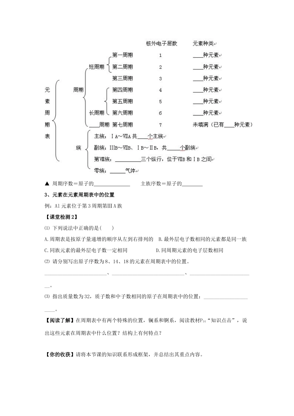 山东省威海二中高中化学 第1章第2节 元素周期律和元素周期表 第1课时课堂学案 鲁科版必修2_第2页