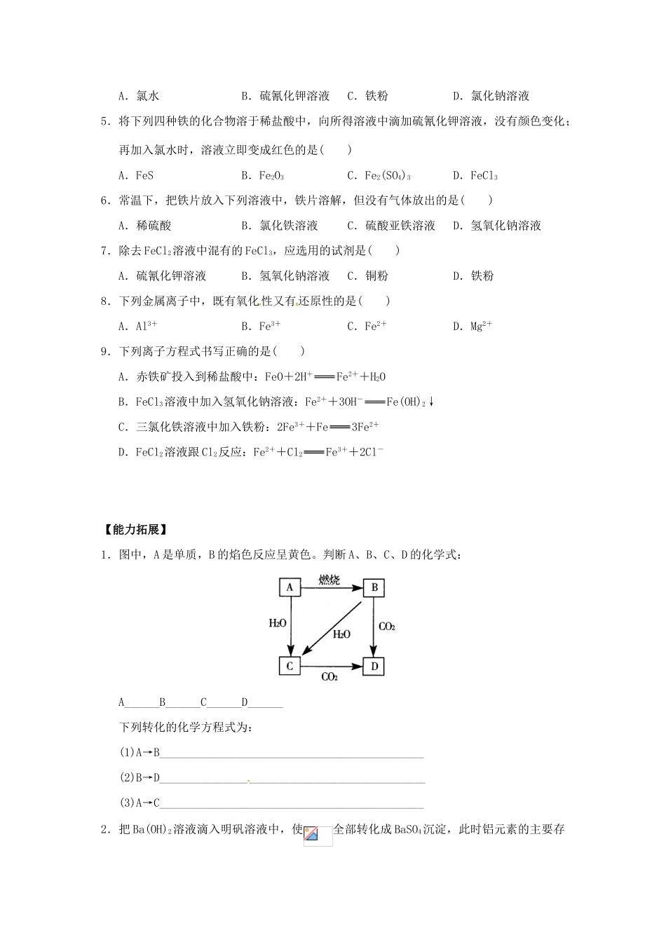 重庆市万州分水中学高中化学《第3章 第2节 第3课时 铁的重要化合物》学案 新人教版必修1_第3页
