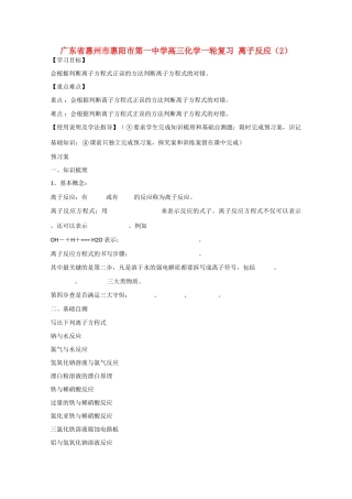 广东省惠州市惠阳市第一中学高三化学一轮复习 离子反应（2） 