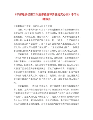 《干部选拔任用工作监督检查和责任追究办法》学习心得体会 