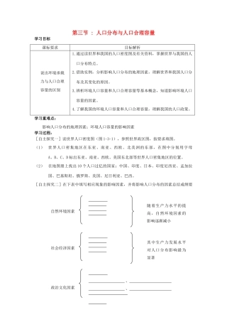 江苏省连云港灌云县第一中学高一地理《人口分布与人口合理容量1》学案 新人教版