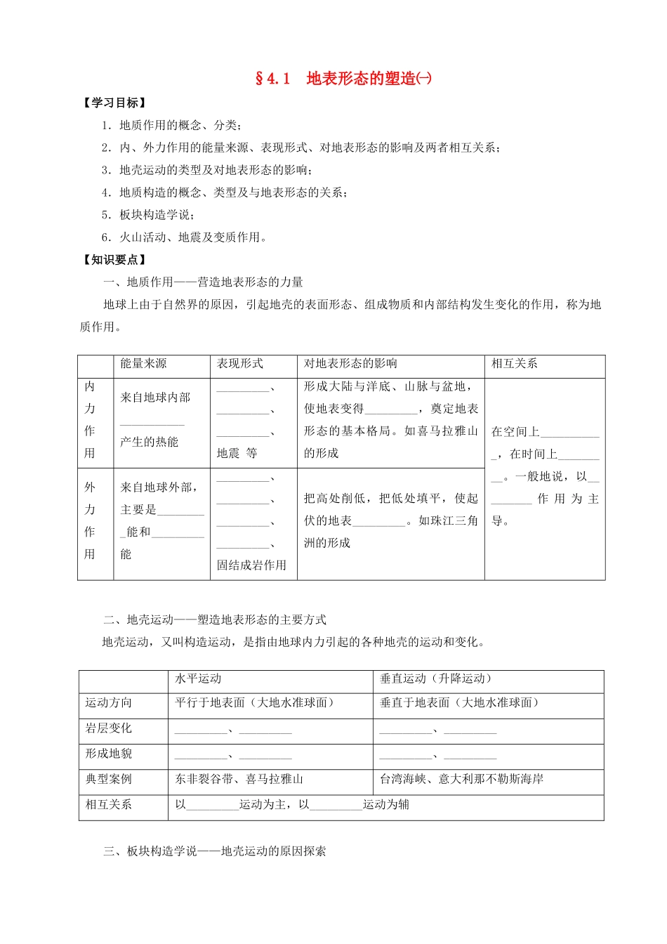 广东省广州市第六中学高一地理 第四章 地表形态的塑造学案 新人教版_第1页