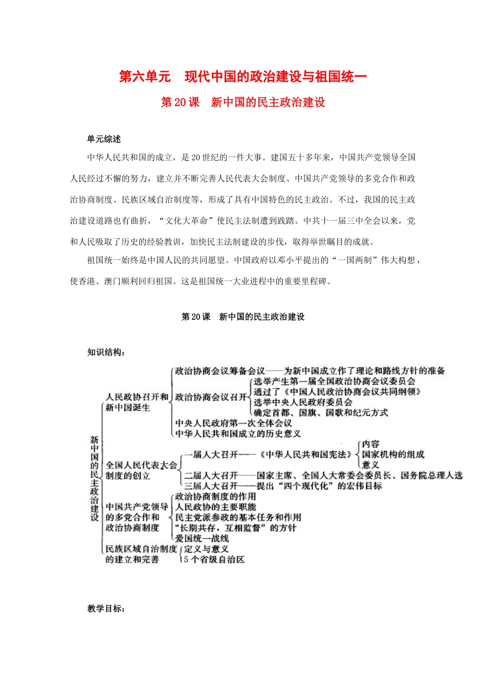高中历史：6.20 新中国的民主政治建设 学案（2）（新人教版必修1）_第1页