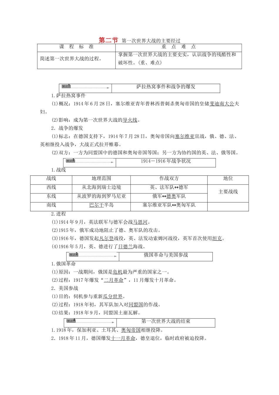 高中历史 第1章 第一次世界大战 第2节 第一次世界大战的主要经过学案 北师大版选修3-北师大版高中选修3历史学案_第1页