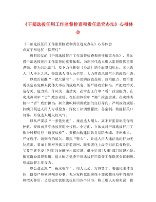 《干部选拔任用工作监督检查和责任追究办法》心得体会 