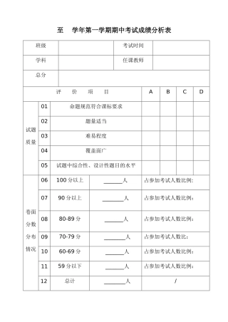 期中考试成绩分析表