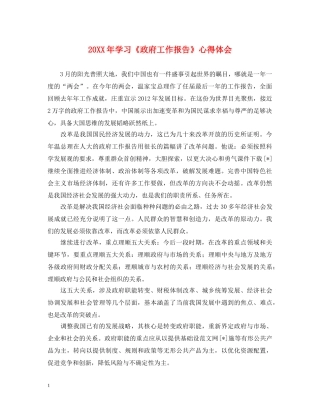 20XX年学习《政府工作报告》心得体会 