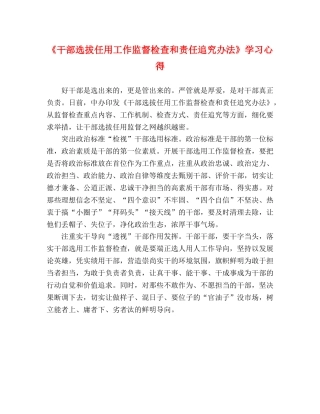 《干部选拔任用工作监督检查和责任追究办法》学习心得 