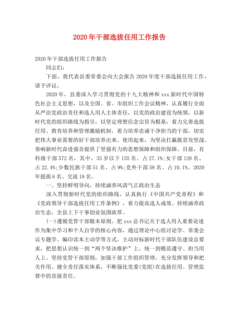 2024年干部选拔任用工作报告 _第1页