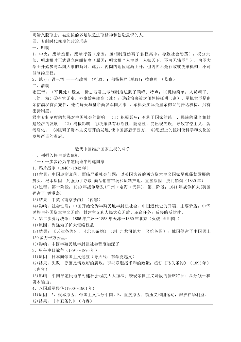 河北省高碑店市第三中学高二历史 中国古代政治制度和近代维护主权的斗争复习学案_第3页