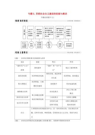 高中历史 专题七 苏联社会主义建设的经验与教训专题总结提升学案 人民版必修2-人民版高一必修2历史学案