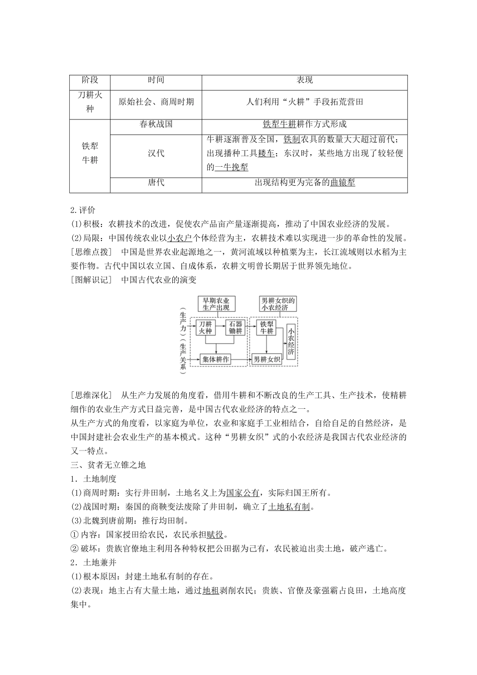 高中历史 专题一 古代中国经济的基本结构与特点 第1课 古代中国的农业经济学案 人民版必修2-人民版高一必修2历史学案_第3页