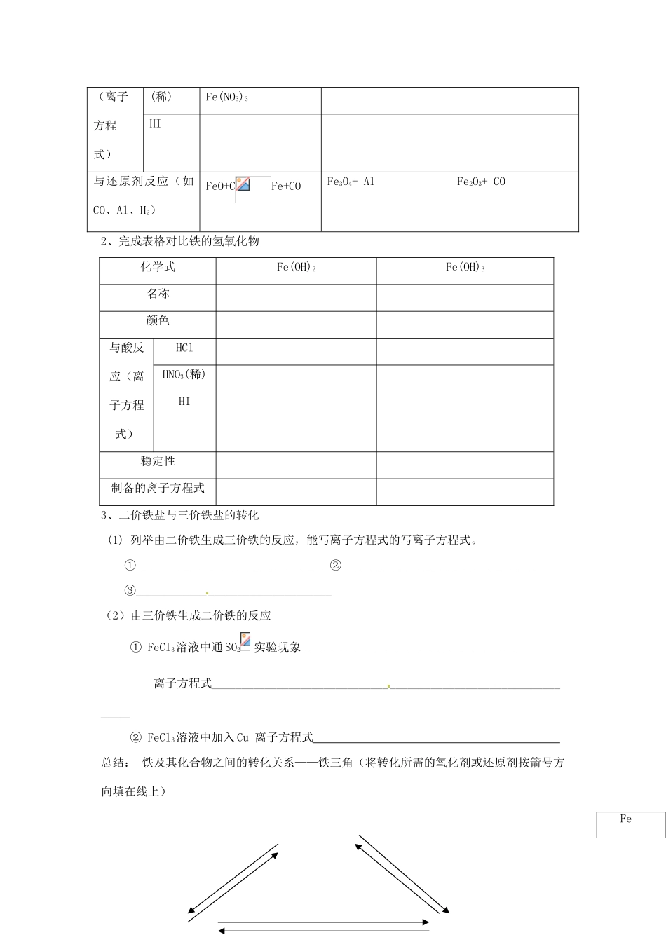 山东省昌乐二中高三化学一轮复习《铁及其化合物》学案-人教版高三全册化学学案_第2页