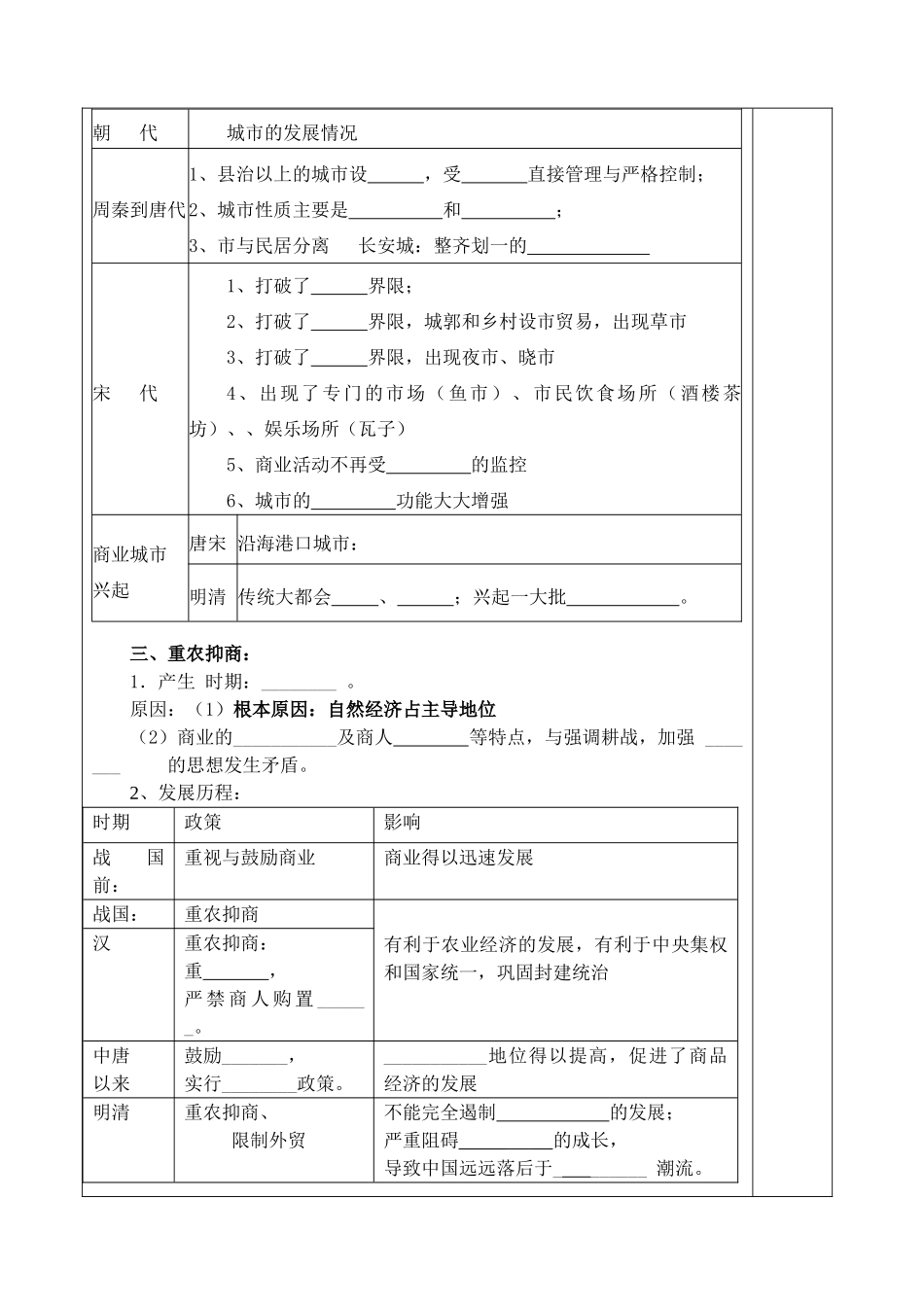 山东省泰安市肥城市第三中学高中历史 农耕时代的商业和城市学案 岳麓版必修2_第3页