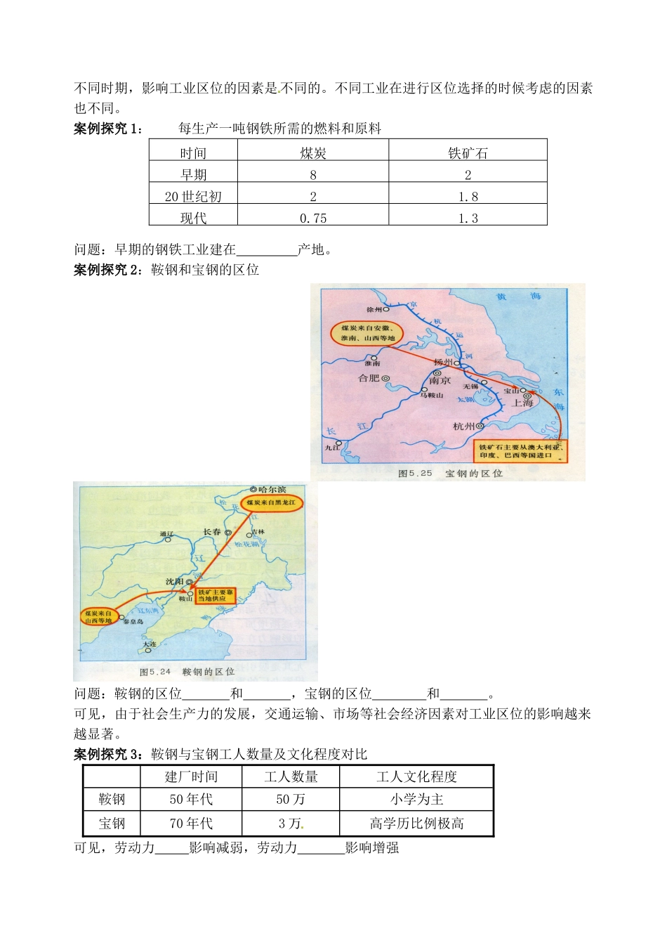 山东省泰安市肥城市第三中学高中地理 工业学案1 鲁教版必修2_第2页