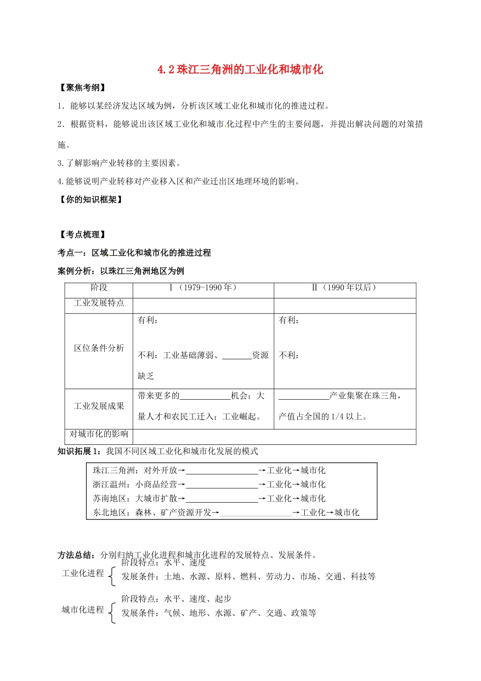 江苏省常州市高考地理一轮复习 珠江三角洲的工业化和城市化学案-人教版高三全册地理学案_第1页