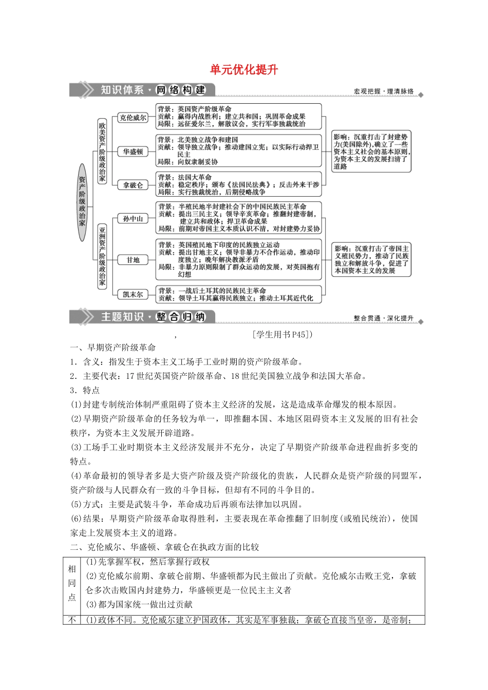 高中历史 第三单元 资产阶级政治家优化提升学案 岳麓版选修4-岳麓版高二选修4历史学案_第1页
