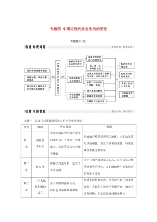 高中历史 专题四 中国近现代社会生活的变迁专题提升学案 人民版必修2-人民版高一必修2历史学案