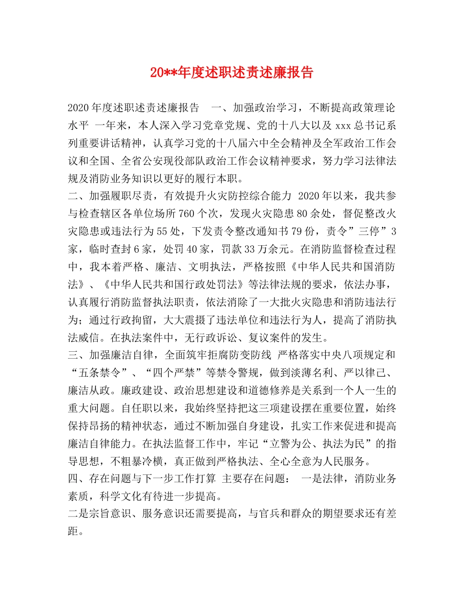 20--年度述职述责述廉报告 _第1页