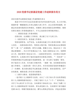 2024党委书记抓基层党建工作述职报告范文 