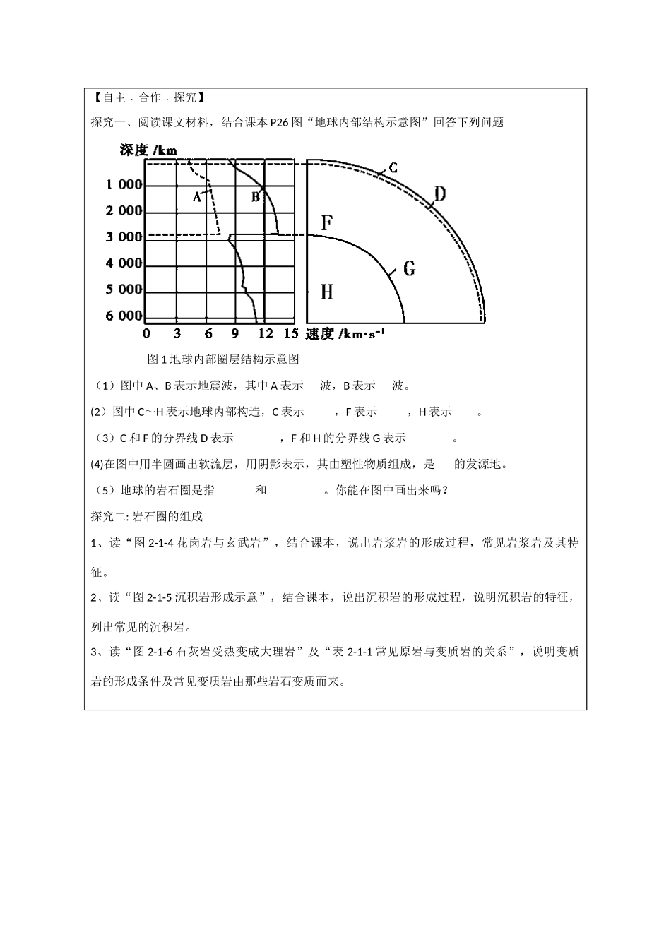 山东省泰安市肥城市第三中学高中地理 2.1 岩石圈与地表形态（第1课时）学案 鲁教版必修1_第2页