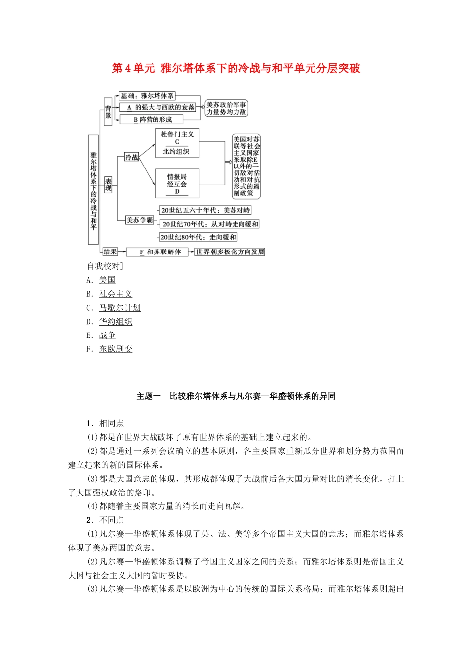 高中历史 第4单元 雅尔塔体系下的冷战与和平单元分层突破学案 新人教版选修3-新人教版高二选修3历史学案_第1页