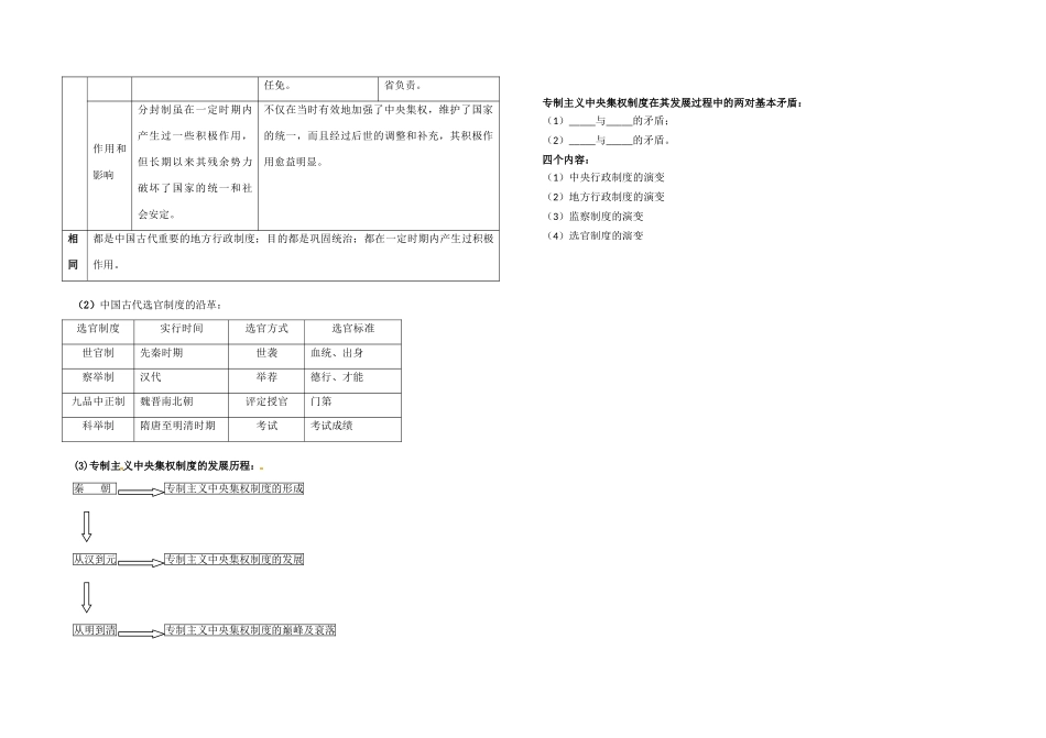 河北省张家口市第一中学高一历史《 第三课时 君主专制政体的演进与强化》学案_第3页