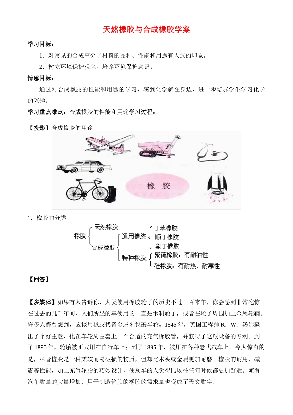 高中化学《有机高分子合成-天然橡胶与合成橡胶》学案2 鲁科版必修2_第1页