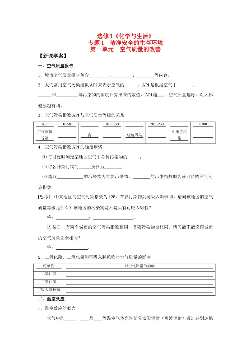 高中化学《空气质量的改善》学案3 苏教版选修1_第1页