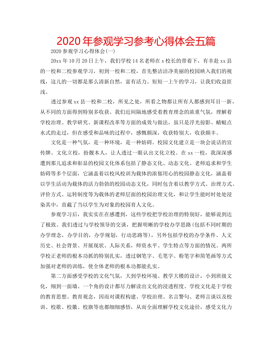 2024年参观学习参考心得体会五篇 _第1页