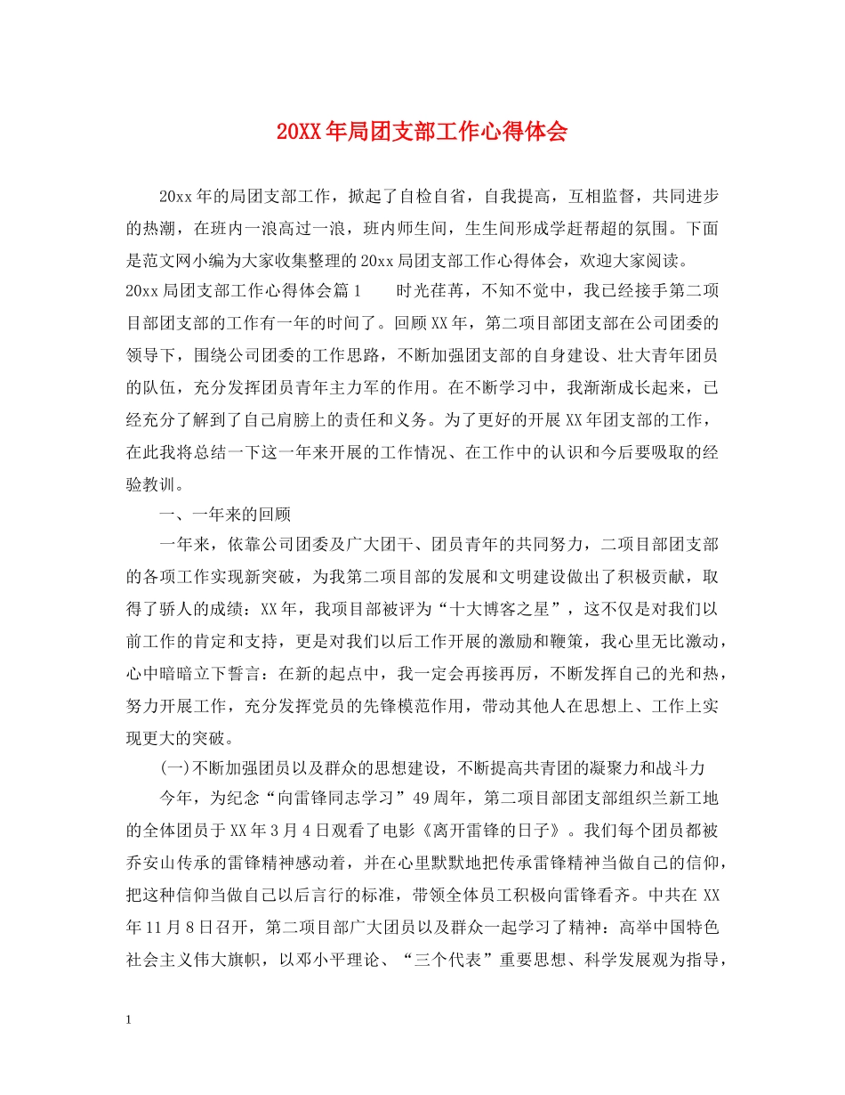 20XX年局团支部工作心得体会 _第1页