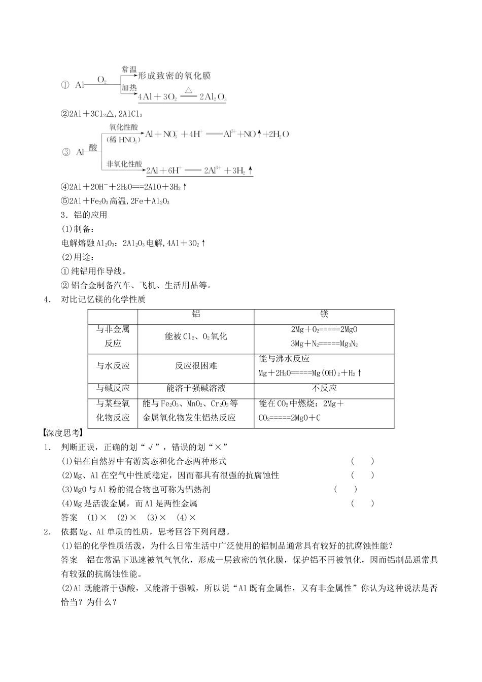 山东省单县五中高考化学一轮复习《铝、镁及其化合物》学案-人教版高三全册化学学案_第2页