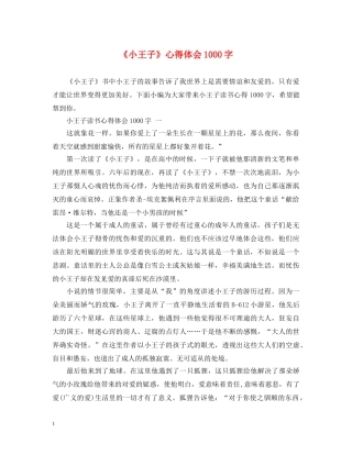 《小王子》心得体会1000字 