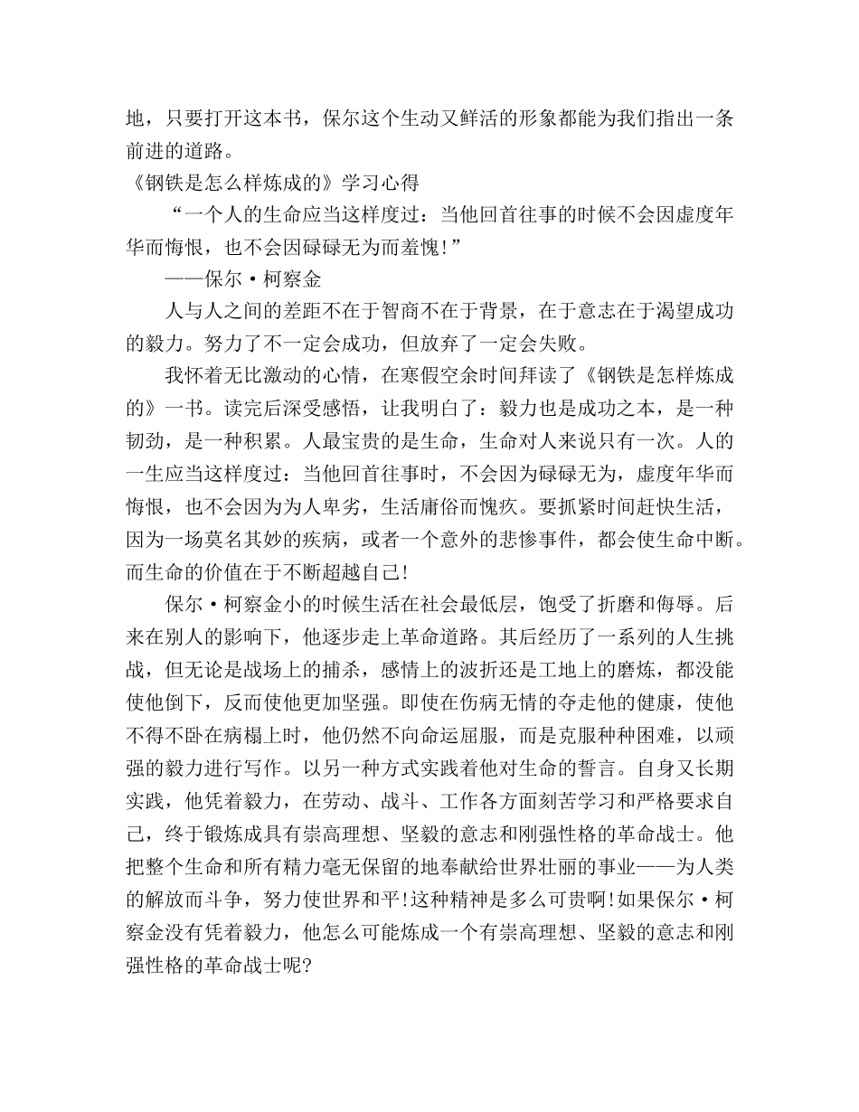 《钢铁是怎么样炼成的》学习心得2篇 _第2页