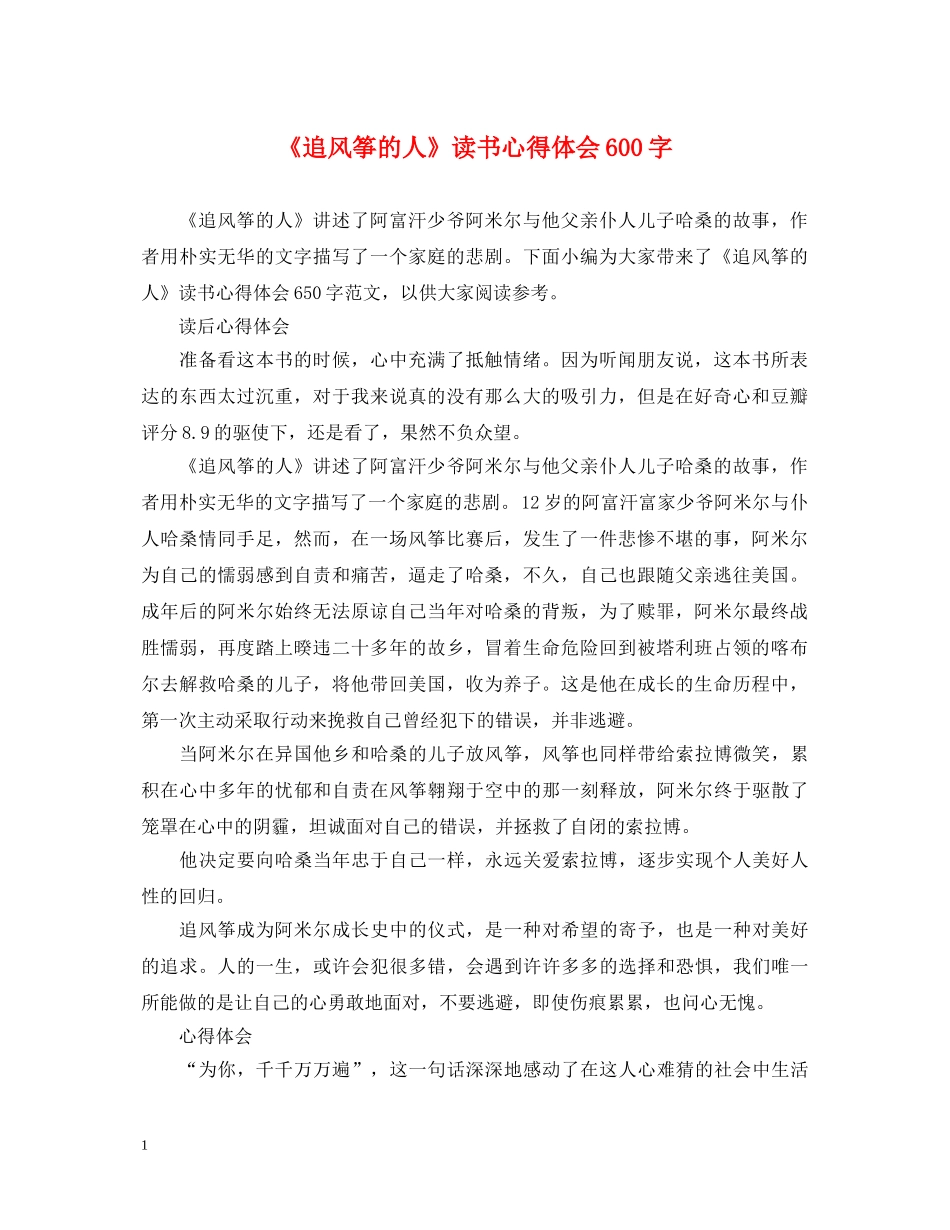 《追风筝的人》读书心得体会600字 _第1页