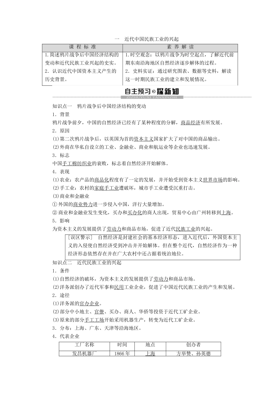 高中历史 专题2 近代中国资本主义的曲折发展 1 近代中国民族工业的兴起学案 人民版必修2-人民版高一必修2历史学案_第1页