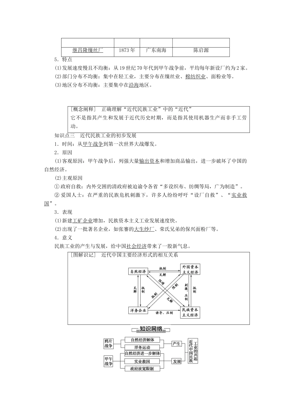 高中历史 专题2 近代中国资本主义的曲折发展 1 近代中国民族工业的兴起学案 人民版必修2-人民版高一必修2历史学案_第2页