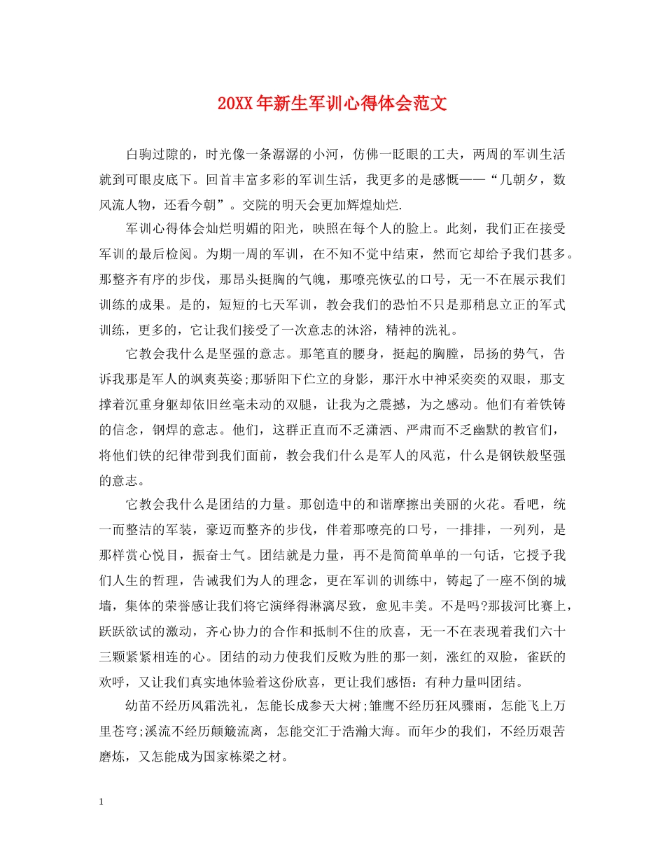 20XX年新生军训心得体会范文 _第1页