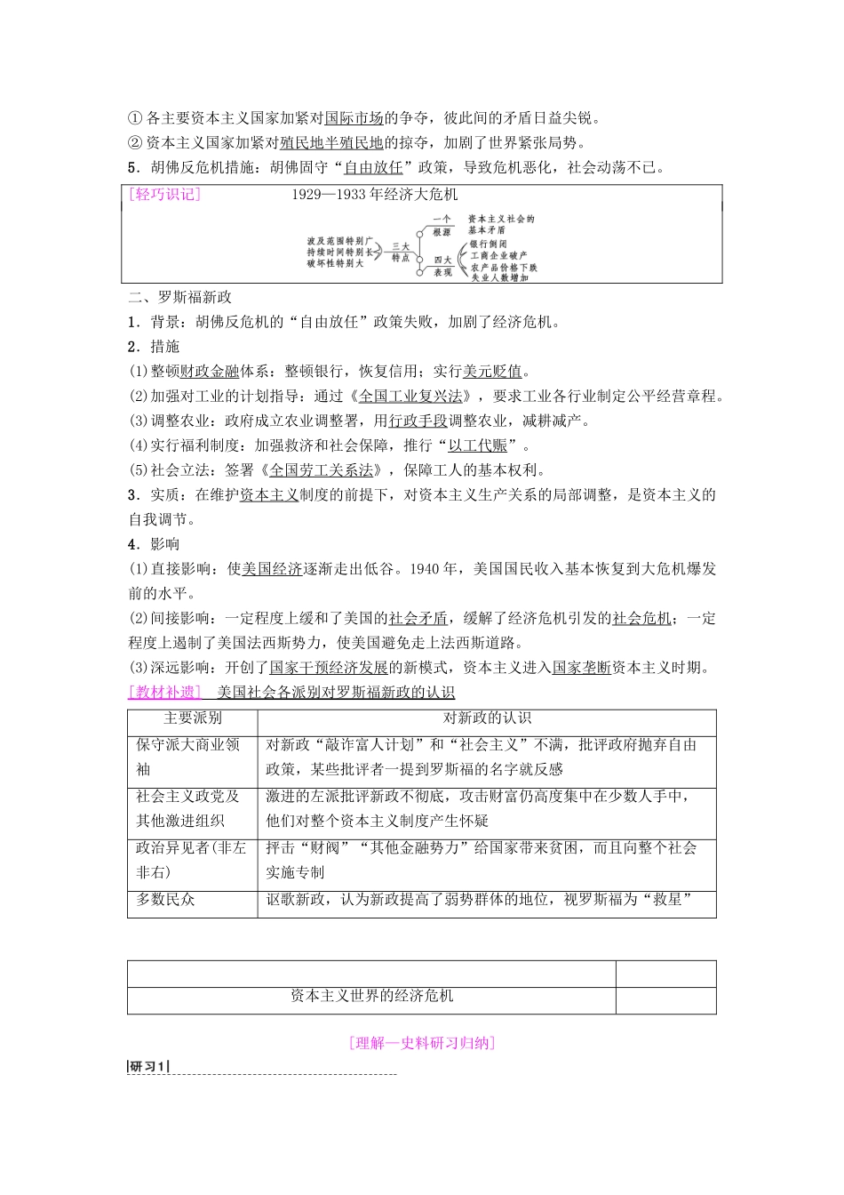 海南省高考历史一轮总复习 模块二 经济成长历程 第9单元 世界资本主义经济政策的调整和苏联的社会主义建设 第21讲 世界资本主义经济政策的调整学案-人教版高三全册历史学案_第2页