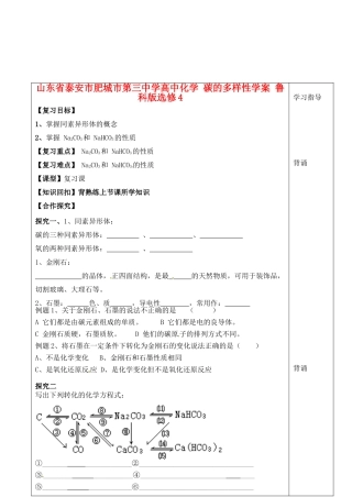 山东省泰安市肥城市第三中学高中化学 碳的多样性学案 鲁科版选修4