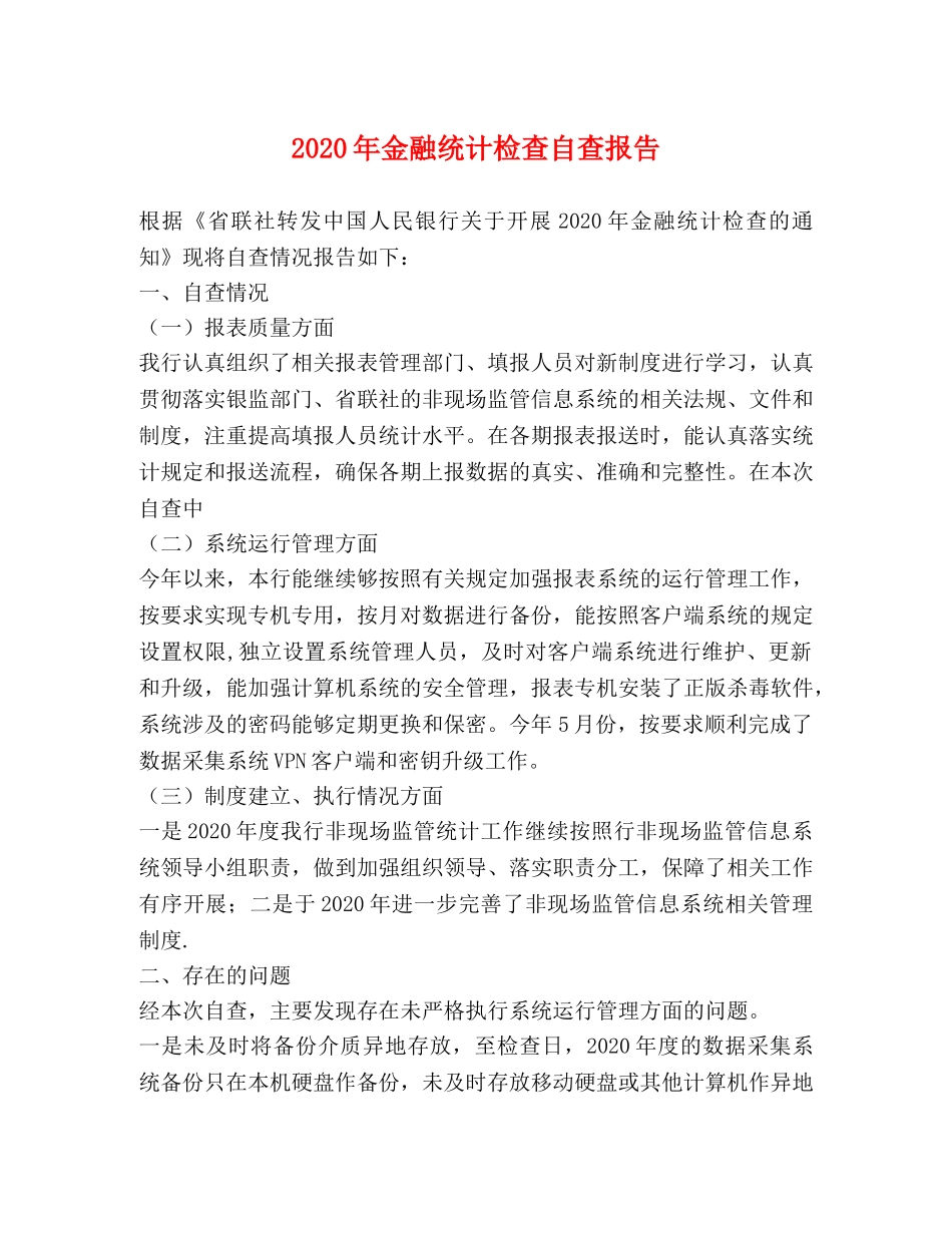 2024年金融统计检查自查报告 _第1页